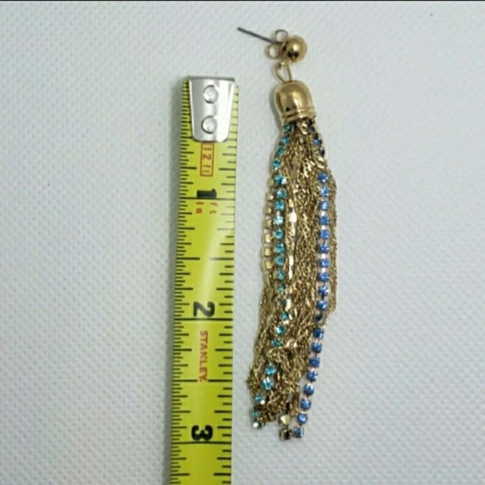 David Tutera Blue Crystal Tassel Earrings - Picture 4 of 7
